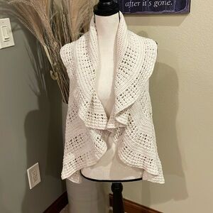 Anthropologie Pure Coquette Hand Knit Crochet Cream Sweater Vest Medium